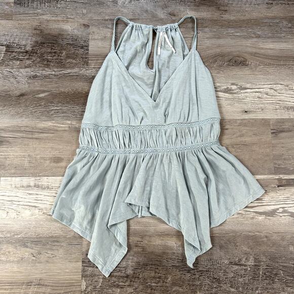 By Anthropologie Peplum Tank Top Light Sage Cotton Soft Ruffle Boho Indie - Picture 1 of 6
